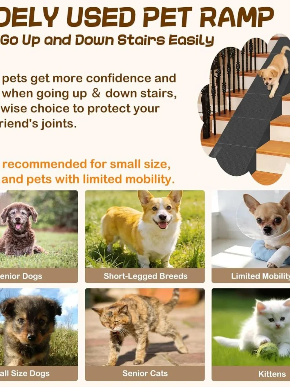 Dog Wedge Ramp for Stairs/Staircases, Portable & Lightweight Pet Ramp